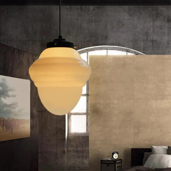 BrillLuma - Vintage Mælkehvidt Glas Geometrisk Krukke Vedhængslampe til Stilfuld Boligindretning